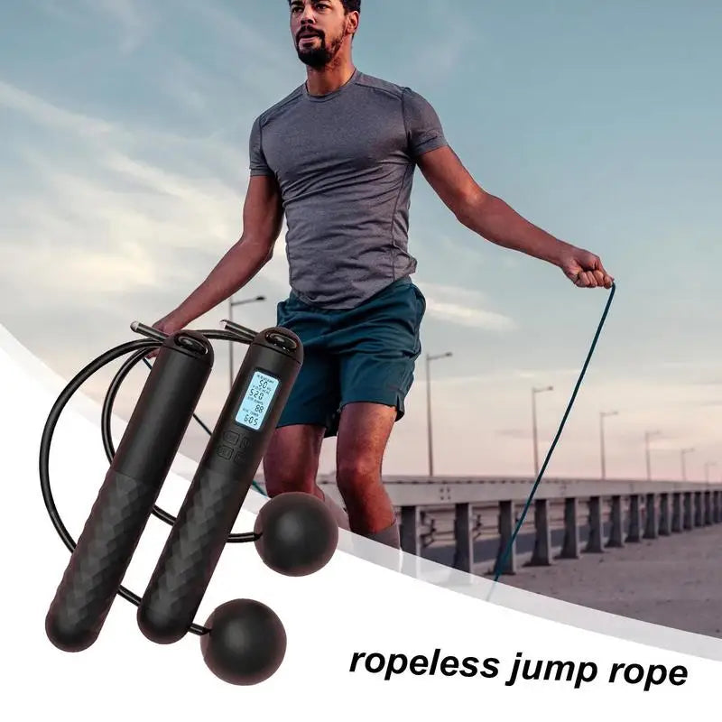 Ropeless Jump Rope with Counter Fitness Weighted Skipping Rope Smart Cordless Ball-Weighted Digital Counting Jump Rope